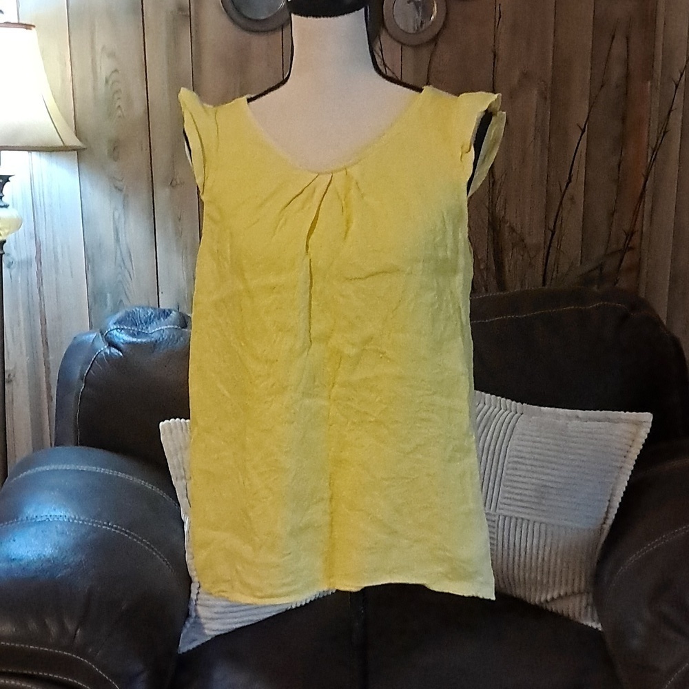 Terzo Millennio Women Sunshine Yellow Butter Linen Top Camisole Shirt Blouse